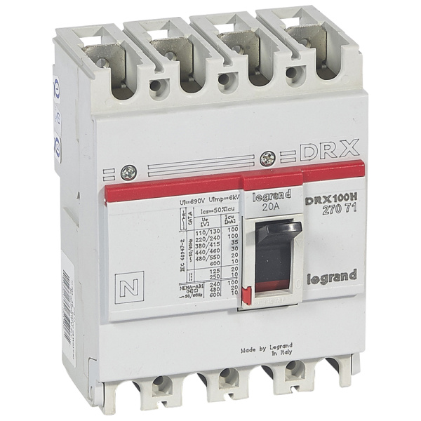 Купить Legrand DRX125 термомагнитный 20A 4П 36KA 027071