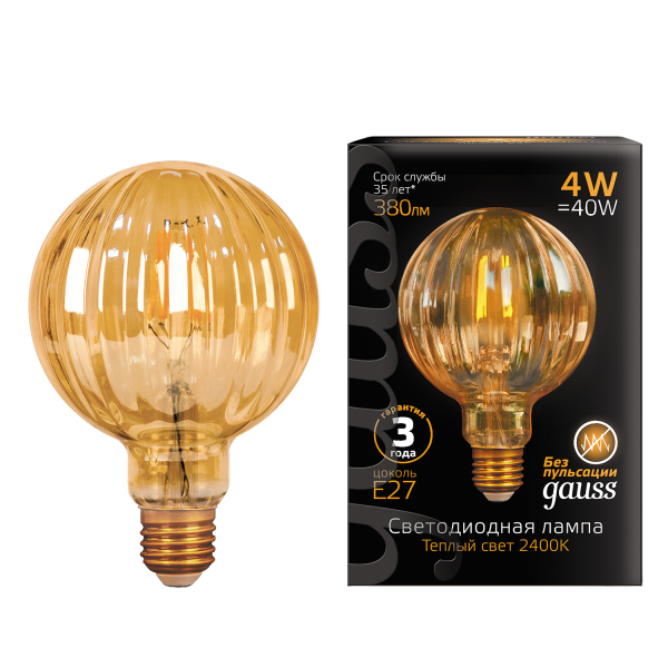 Купить Gauss Лампа Filament G100 4W 380lm 2400К Е27 golden Baloon LED 147802004
