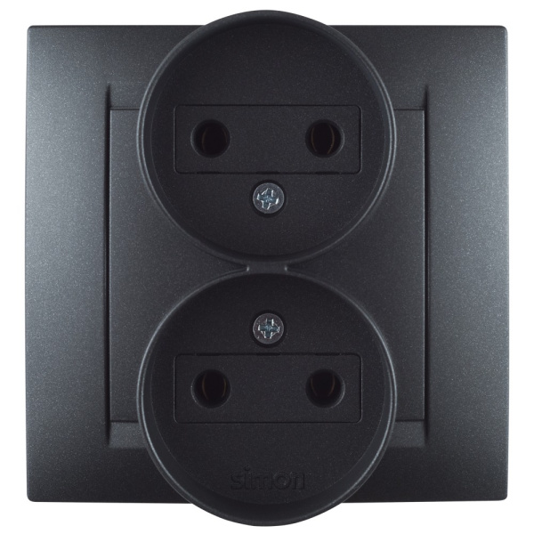 Simon 15 Графит Розетка двойная без заземления 2х2Р, 16А, 250В, винт. зажим 1590457-038