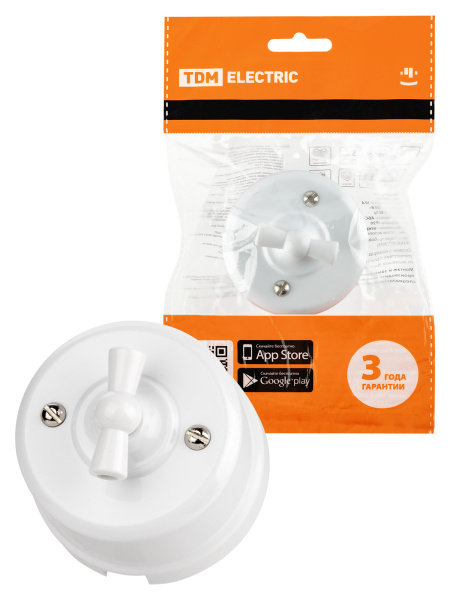 TDM Выключатель поворотный 2-кл. с ручкой (бантик) 10А белый «Виви» SQ1820-1006