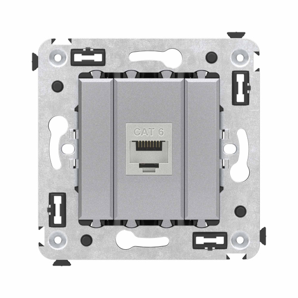 DKC Компьютерная розетка RJ-45 без шторки в стену, кат.6 одинарная экранированная, "Avanti", "Закаленная сталь"
