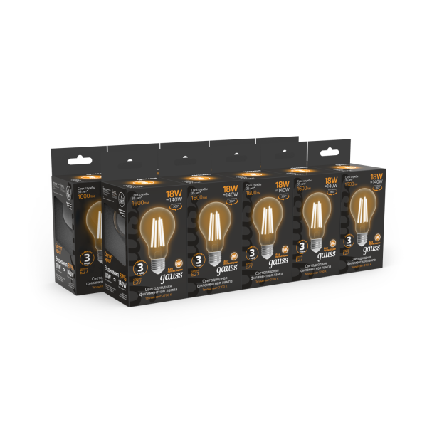 Купить Gauss Лампа Filament А60 18W 1600lm 2700К Е27 LED 1/10/40 102902118