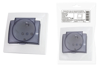 TDM Розетка 2П+З с защ. шт. и крышкой 16А 250В IP44 белая "Таймыр" (пром. упак., бакелит. основание) SQ1814-0519