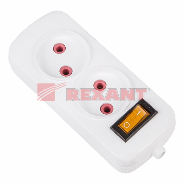 Колодка 2 гнезда с кнопкой «Эконом» Rexant 11-8710