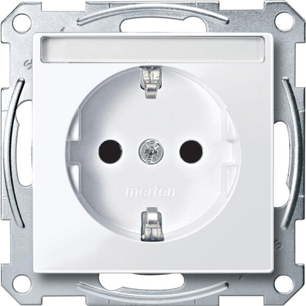 Купить SE Merten SM Бел Актив Розетка Schuko с/з, шторками и полем для надписи (MTN2302-0325)