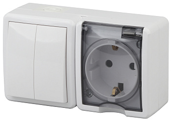 ЭРА 11-7402-01 Эксперт Белый Блок: Розетка с/з+выкл 2-кл ОУ IP54