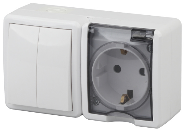 ЭРА 11-7402-01 Эксперт Белый Блок: Розетка с/з+выкл 2-кл ОУ IP54