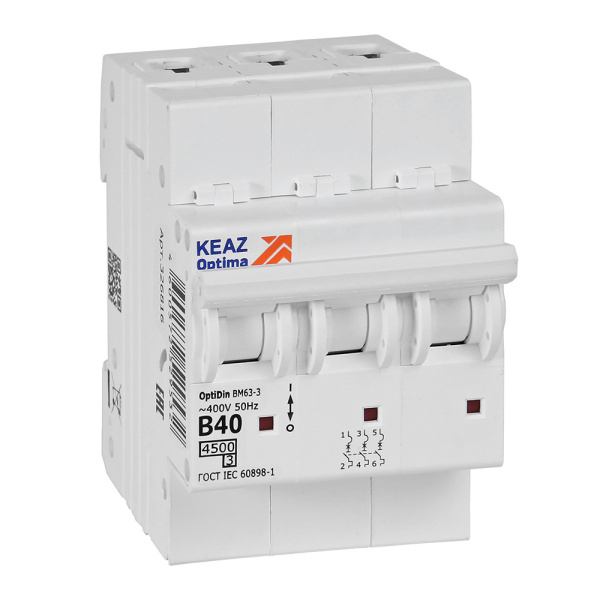КЭАЗ OptiDin BM63 Автоматический выключатель 3P 40А B 4,5кА AC (BM63-3B40-4,5-УХЛ3) 329523
