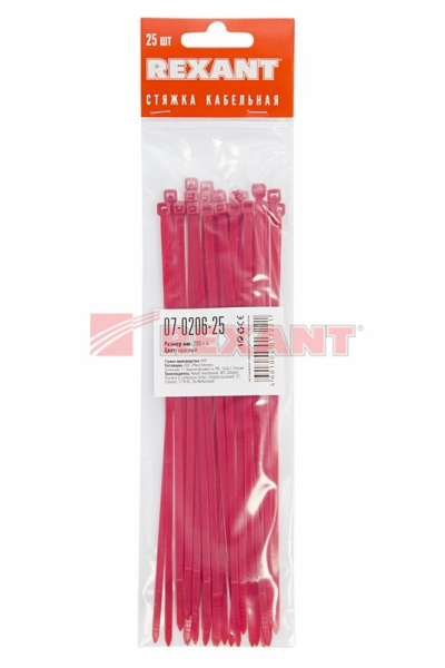 Купить Хомут nylon 200 x 3,6 мм 25шт красный Rexant 07-0206-25