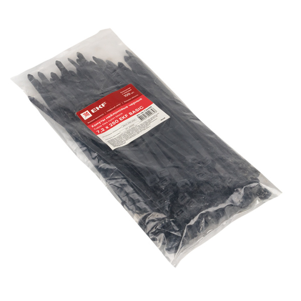 Купить EKF Basic Хомут нейлоновый черный (7,2х250) (100шт.)