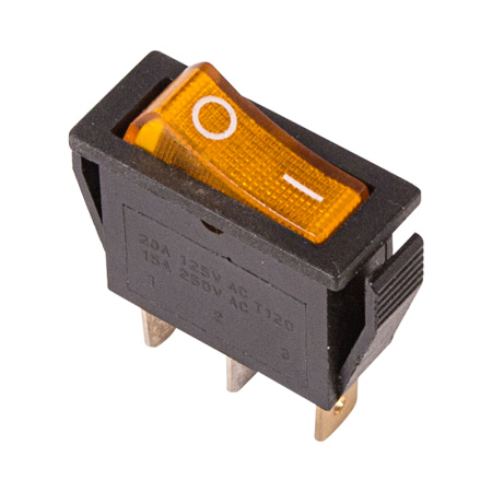 Выключатель клавишный 250V 15А (3с) ON-OFF желтый с подсветкой Rexant 36-2212