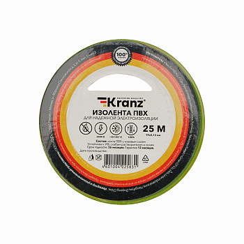 Kranz Изолента ПВХ 0.13х19 мм, 25 м, желто-зеленая (5 шт./уп.) KR-09-2207