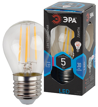 ЭРА F-LED P45-5W-840-E27 (филамент, шар, 5Вт, нейтр, E27)