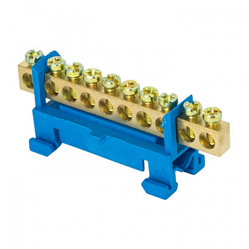 EKF PROxima Шина "0" N (6х9мм) 10 отверстий латунь синий изолятор тип "Стойка" на DIN-рейку розничный стикер