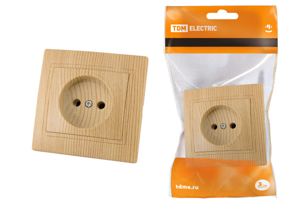 TDM Розетка 2П 10А 250В "ЭКО" (сосна) "Таймыр" SQ1814-0211