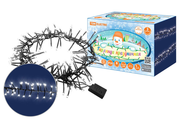 TDM Гирлянда светодиодная "Мишура" 3 м, 320LED, белый, 8 режимов, 250 В, IP20, SQ0361-0091