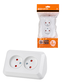 TDM Розетка угловая двойная 2П открытой установки с з/ш IP20 250В 10А белая "Ладога" SQ1801-0022