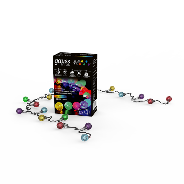 Купить Gauss Гирлянда садовая на солнечной батарее 30 LED Шары мультицвет Solar, GS031