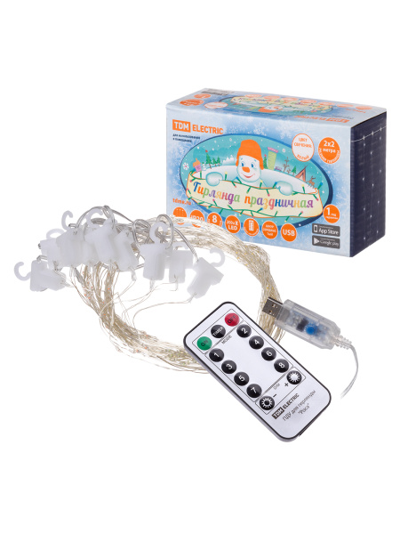 TDM Гирлянда светодиодная "Роса - занавес" 2х2 м, 200LED, белый, ПДУ, USB, IP20, SQ0361-0087