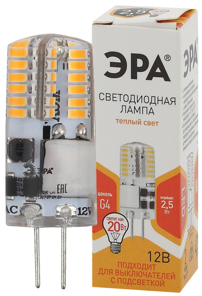 ЭРА LED-JC-2,5W-12V-SLC-827-G4 Лампа (диод, капсула, 2,5Вт, тепл, G4) (20/500/21000)