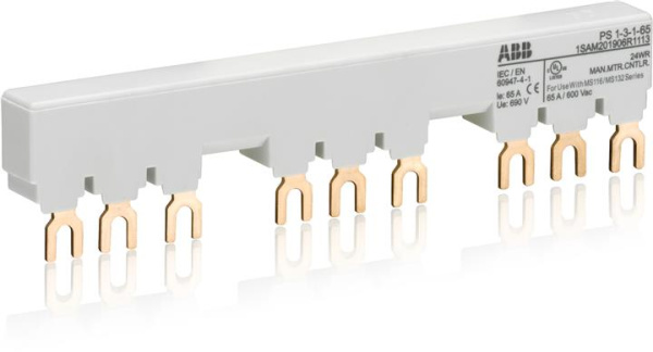 ABB Разводка шинная 3-фазн. PS1-3-1-65 до 65А для 3-х автоматов типа MS116, MS132, MS132-T, MO132 с 1-м доп. контактом 1SAM201906R1113