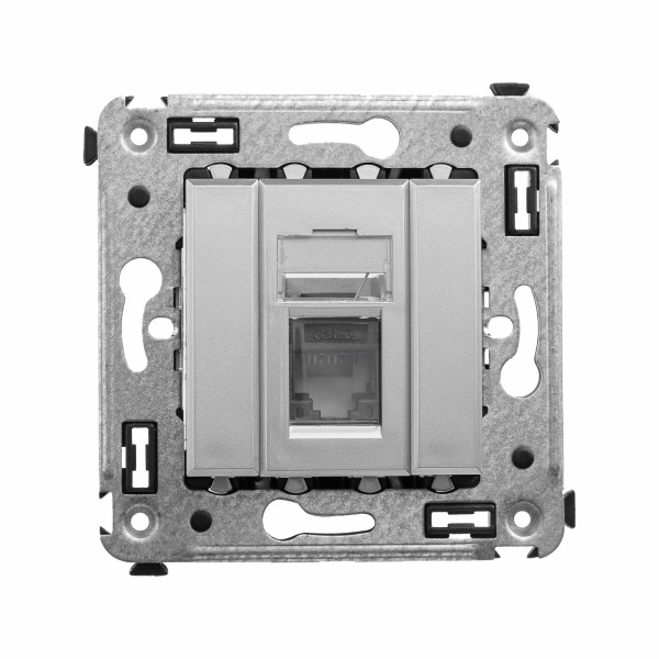 DKC Компьютерная розетка RJ-45 в стену, кат.6А одинарная, "Avanti", "Закаленная сталь"