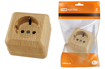 TDM Розетка 2П+3 открытой установки IP20 16А 250В (керамика) сосна "Ладога" SQ1801-0411