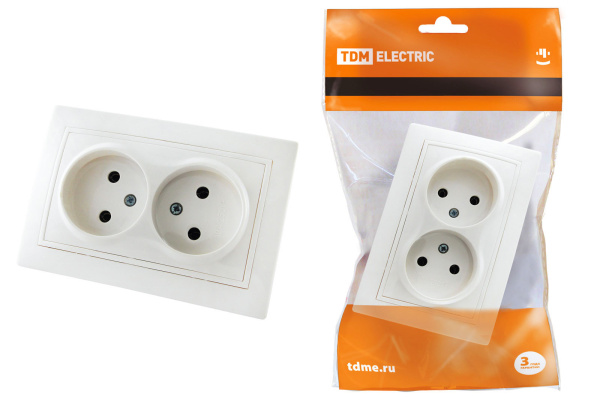 TDM Розетка двойная 2П 10А 250В белая "Таймыр" SQ1814-0013