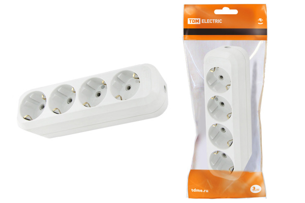 TDM Колодка розеточная 4 гнезда 2П+3 16А 250В белая SQ1806-0014