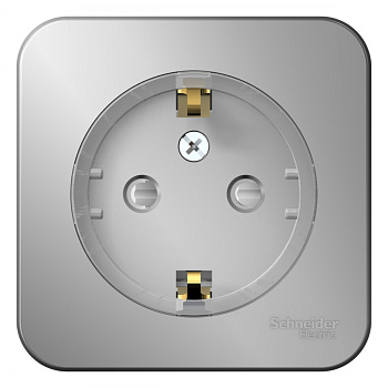 Systeme Electric Blanca наруж Алюминий Розетка с/з со шторками, (тонкая) 16А, 250В изолир. пластина