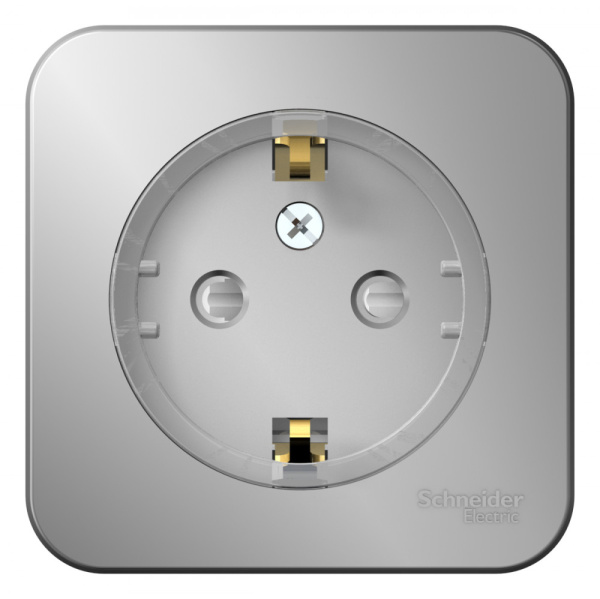 Systeme Electric Blanca наруж Алюминий Розетка с/з со шторками, (тонкая) 16А, 250В изолир. пластина