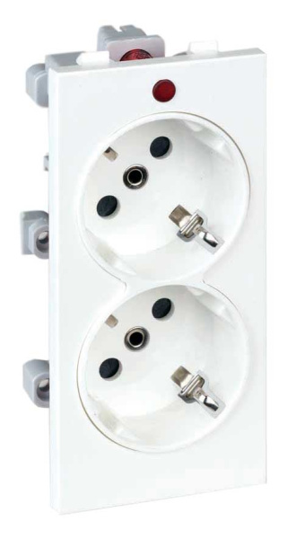 Simon Connect Белая Розетка с заземлением 2x2P+E, сдвоенная, S-модуль, с индикат.налич.напряжения,16А, 250В S1-9