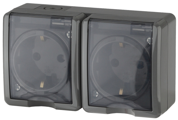 ЭРА 11-2404-03 Эксперт Серый Розетка 2-ая с/з со шт ОУ IP54