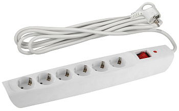 ЭРА Сетевой фильтр SFX-6es-4m-W с надежной защитой с заземлением с выключателем 6 розеток 4м 10А белый