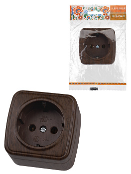 TDM Розетка 2П+З открытой установки IP20 16А, венге "Дача" Народная SQ1824-0028