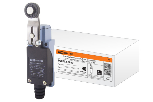 TDM Концевой выключатель ВККН-2118М11-У2 роликовый рычаг 5А 1з+1р IP65 SQ0732-0030