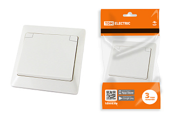 TDM Розетка 2П+З с защ. шт. и крышкой 16А 250В IP44 белая "Ильмень" SQ1823-0017