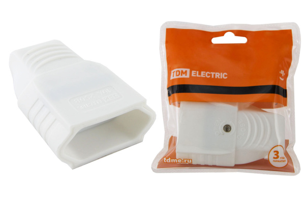 TDM Кабельная розетка 2П 10А 250B (под евровилку CEE 7/16) с з/ш прямой вывод кабеля белая SQ1806-0091