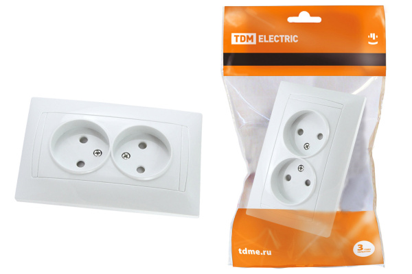 TDM Розетка двойная 2П 10А 250В с защ. шт. белая "Лама" SQ1815-0012