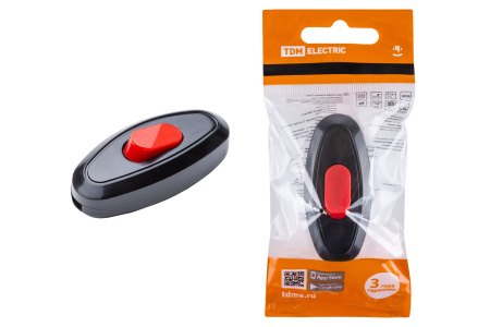 TDM Выключатель на шнур 6А 250В черный с красной кнопкой SQ1806-0222