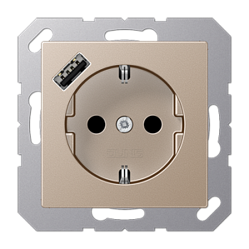 JUNG Розетка SCHUKO® с USB-зарядным устройством, тип А термопласт шампань A1520-18ACH