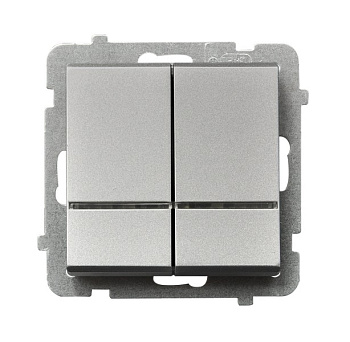 Ospel Sonata Серебро матовое Выключатель 2-клавишный с подсветкой, без рамки ŁP-2RS/m/38