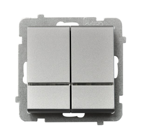 Ospel Sonata Серебро матовое Выключатель 2-клавишный с подсветкой, без рамки ŁP-2RS/m/38