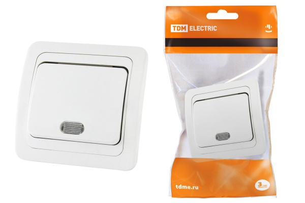 TDM Выключатель 1-кл. с подсветкой 10А белый "Валдай" SQ1804-0004