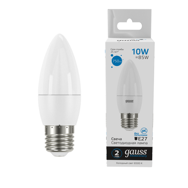 Gauss Лампа Elementary Свеча 10W 750lm 6500K E27 LED 30230
