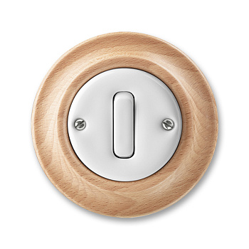 ABB Decento Белый фарфор/Натуральное дерево "Бук" Переключатель одноклавишный 2CHK590634C4050