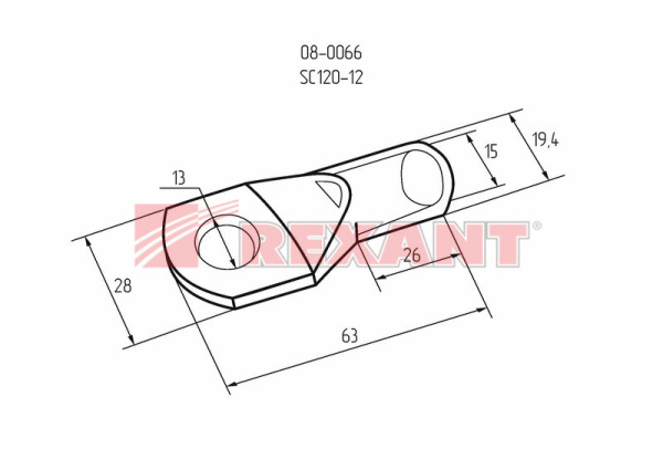 Купить Наконечник кольцевой (НК ø13мм) 120мм² (ТМЛ (DIN) 120-12) Rexant 08-0066