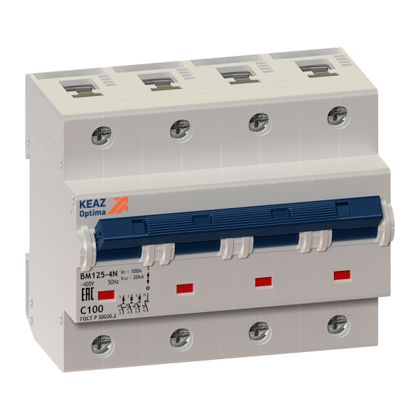 КЭАЗ Выключатель автоматический модульный OptiDin BM125-4NC125-8ln-ОМ4-РЕГ 298904