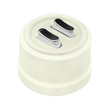 BIRONI Лизетта Пластик Слоновая кость Выключатель кнопочный проходной 2-кл (клавишный), ручка Серебро B1-222-211-S-PB