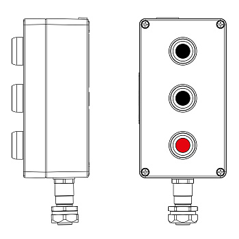 DKC Взрывозащищенный пост управления из алюминия CPE-A-14-(2xP1B(11)-1xP1R(11))-1xKAEPM2MHK-20(C)1Ex d e IIC Т5 Gb / Ex tb IIIC T95°C Db IP66
